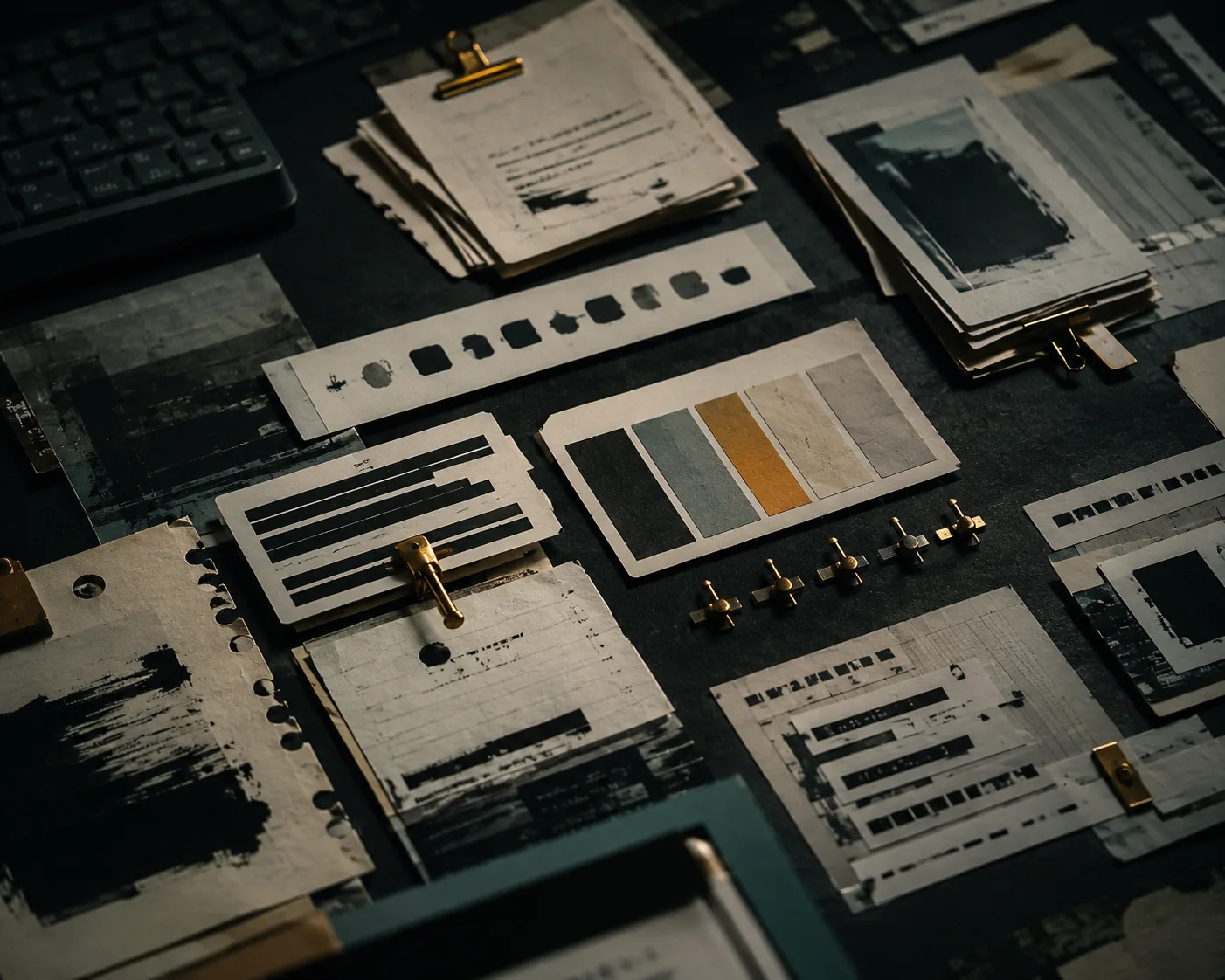 Dark writing-style calibration table with redacted pages, tone cards and sliders.